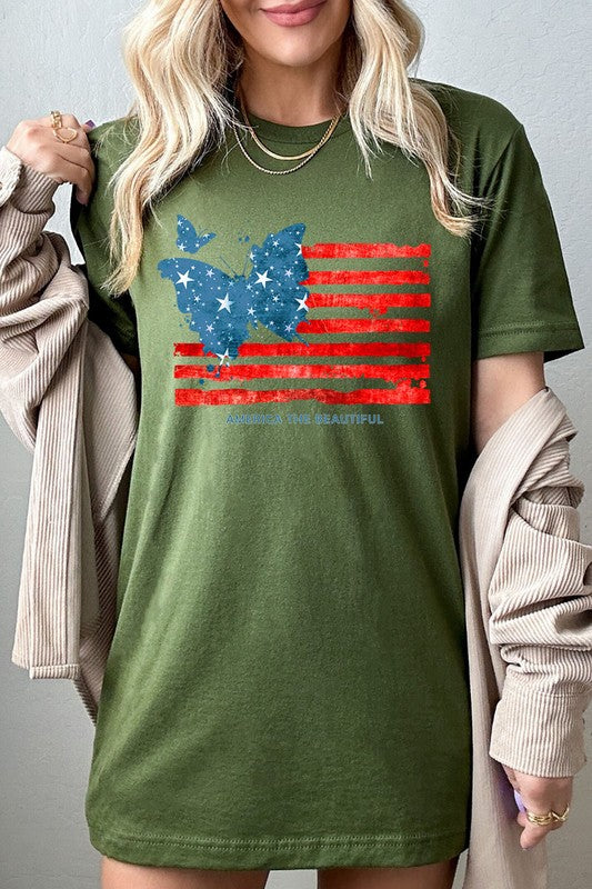 Butterfly USA Flag Graphic T Shirts