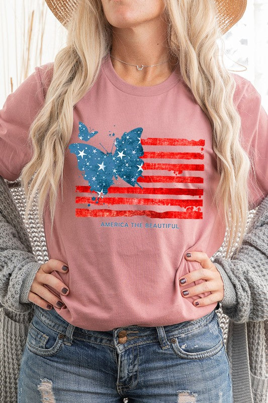 Butterfly USA Flag Graphic T Shirts