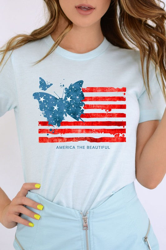 Butterfly USA Flag Graphic T Shirts