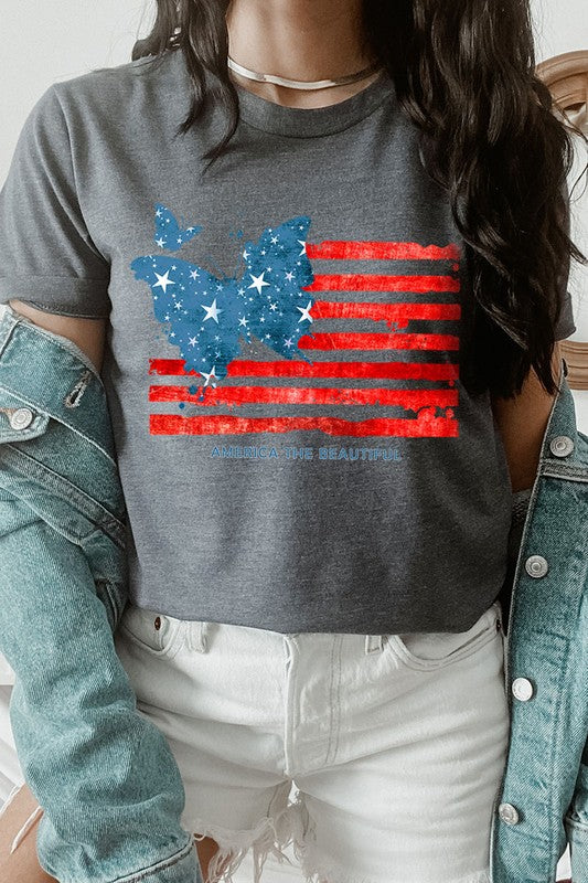 Butterfly USA Flag Graphic T Shirts