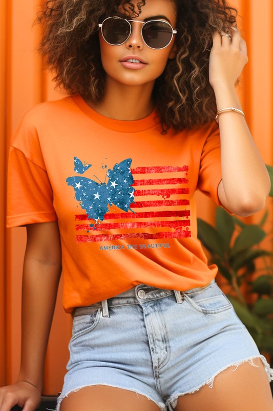 Butterfly USA Flag Graphic T Shirts