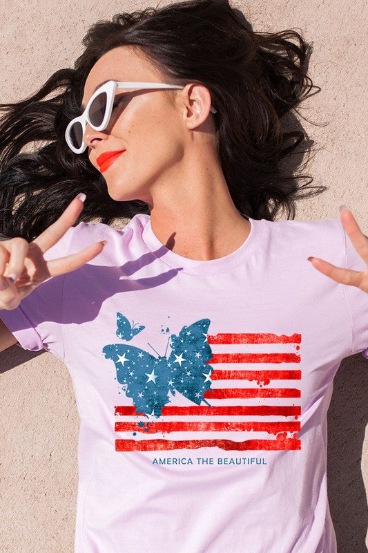 Butterfly USA Flag Graphic T Shirts