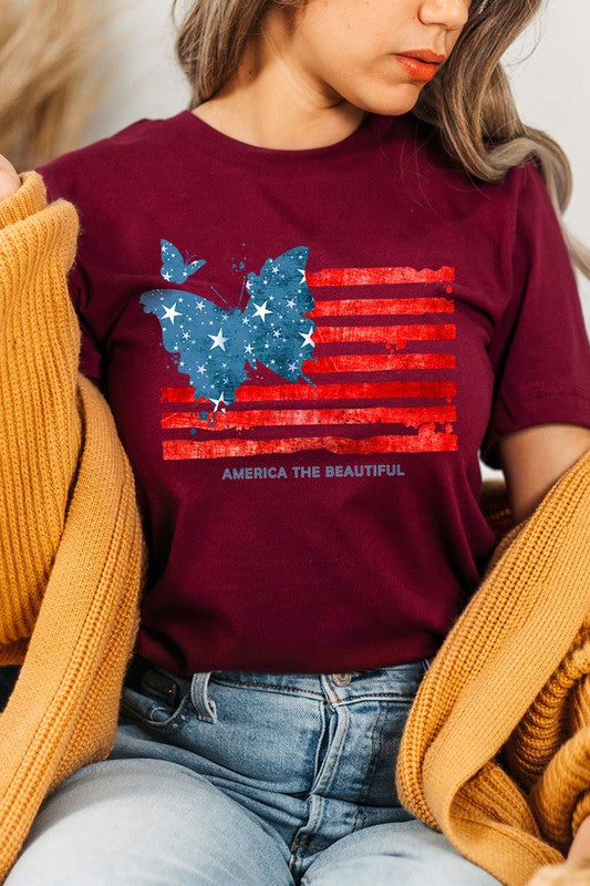 Butterfly USA Flag Graphic T Shirts