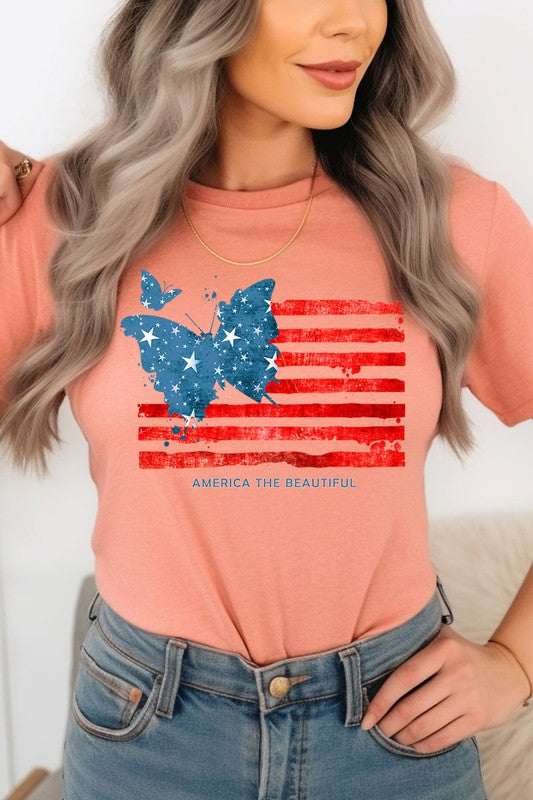 Butterfly USA Flag Graphic T Shirts