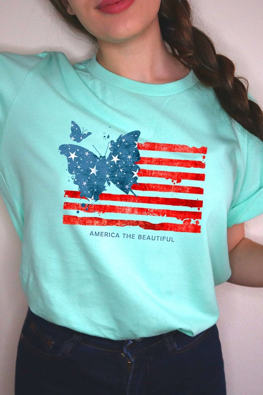 Butterfly USA Flag Graphic T Shirts