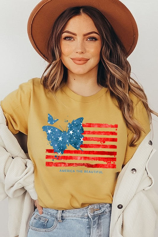 Butterfly USA Flag Graphic T Shirts