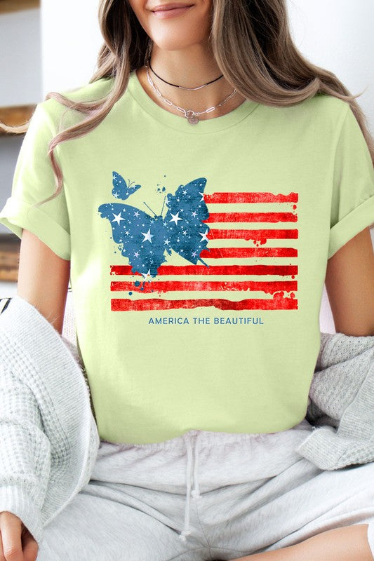 Butterfly USA Flag Graphic T Shirts