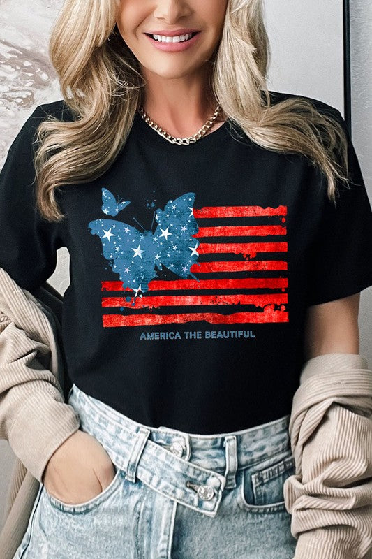 Butterfly USA Flag Graphic T Shirts