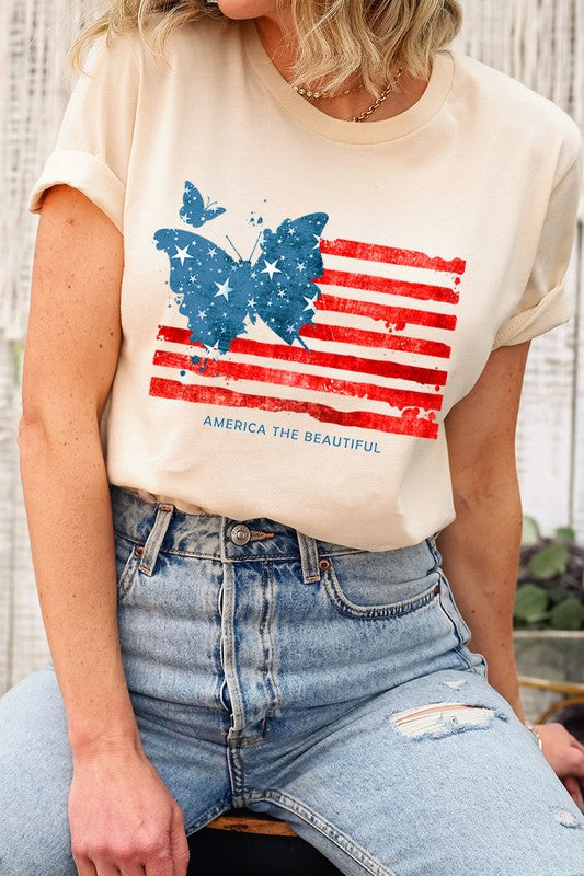 Butterfly USA Flag Graphic T Shirts