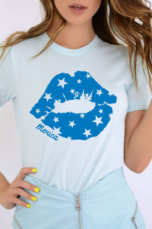 Merica Lips Graphic T Shirts