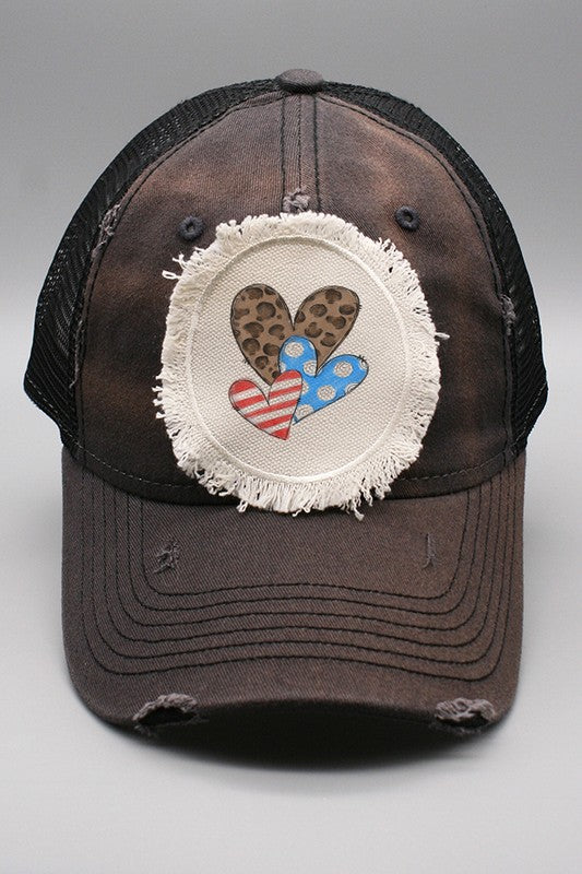 Patriotic Leopard Heart America USA Hat