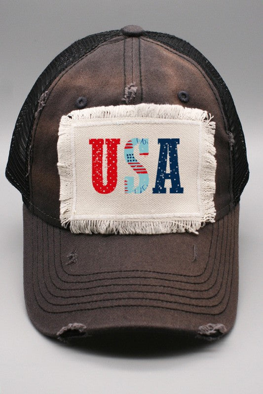 Patriotic Polkadot USA Letters Hat