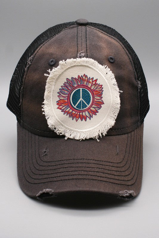 Patriotic America USA Sunflower Peace Sign Hat