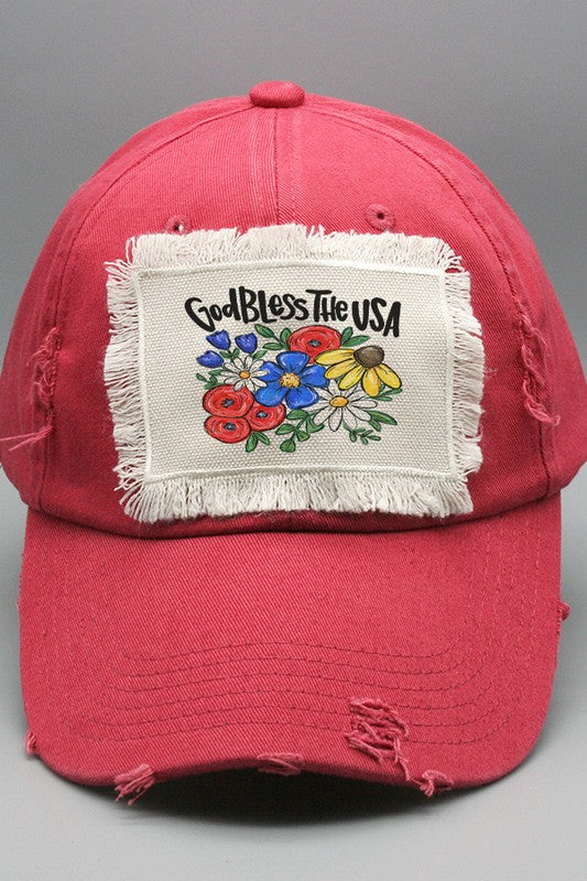 Patriotic God Bless USA Floral Hat