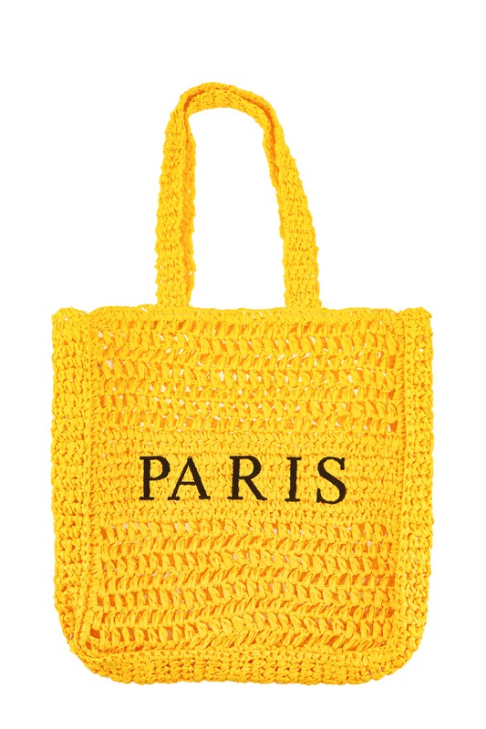 PARIS Embroidery Straw Tote Bag