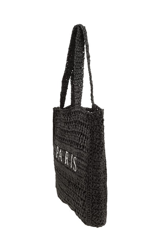 PARIS Embroidery Straw Tote Bag