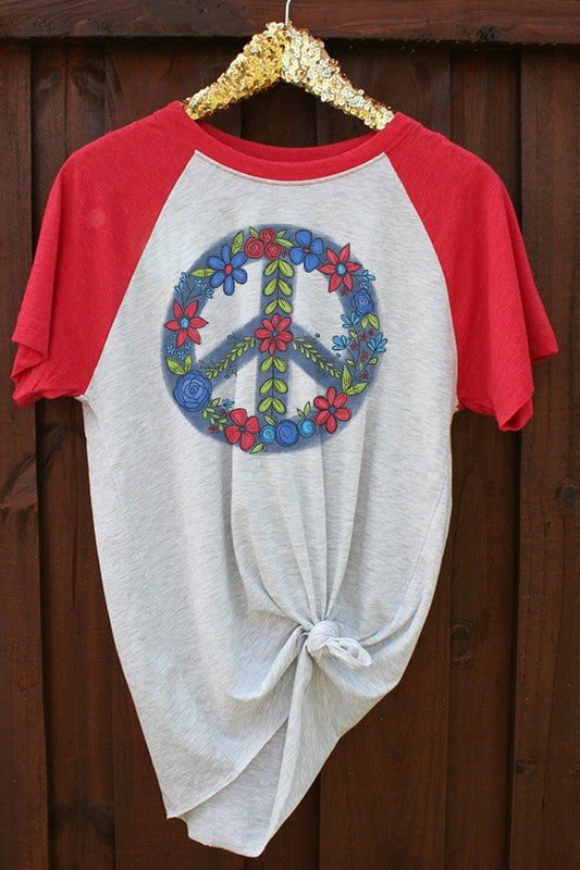 Clearance Blue Peace Sign Short Sleeve Raglan