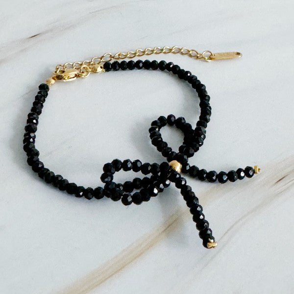 Black Beaded Bow Bracelet