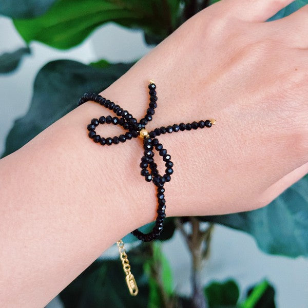 Black Beaded Bow Bracelet