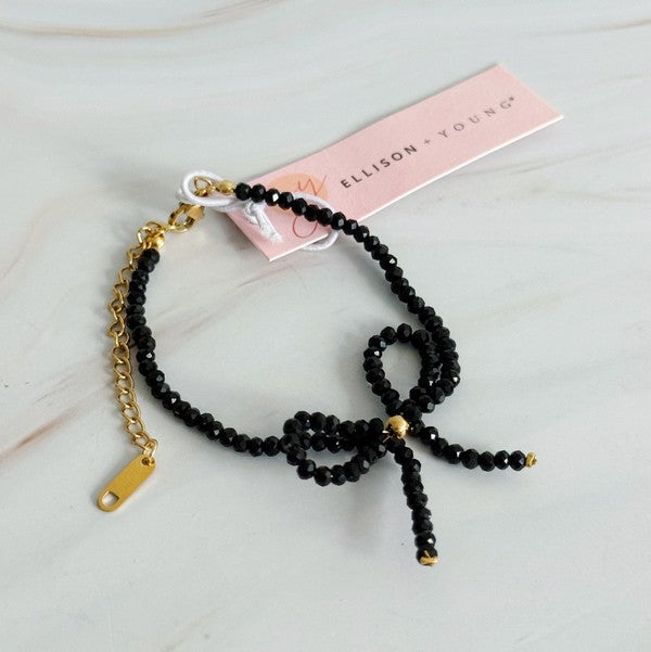 Black Beaded Bow Bracelet