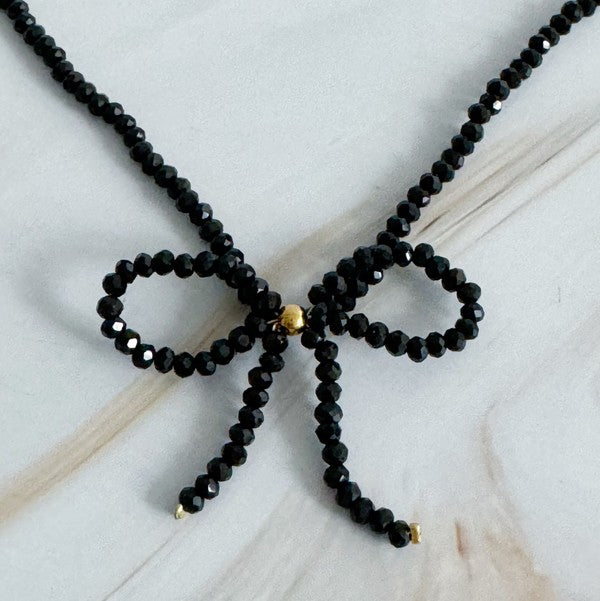 Black Beaded Bow Necklace