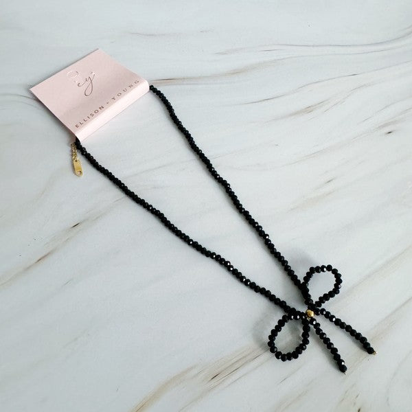 Black Beaded Bow Necklace