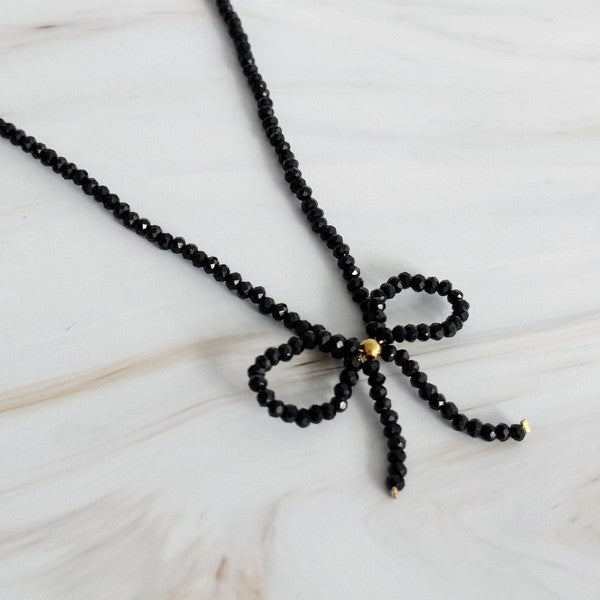 Black Beaded Bow Necklace