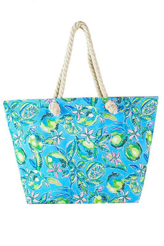 Lime And Flower Print Large Tote Bag