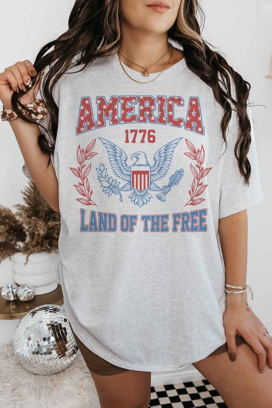 AMERICA LAND OF THE FREE OVERSIZED GRAPHIC TEE