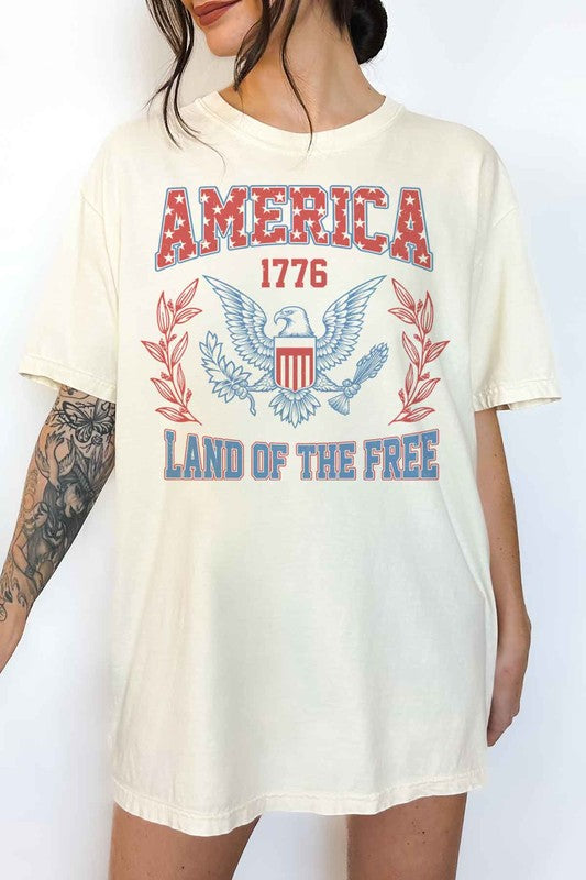 AMERICA LAND OF THE FREE OVERSIZED GRAPHIC TEE