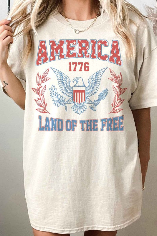 AMERICA LAND OF THE FREE OVERSIZED GRAPHIC TEE