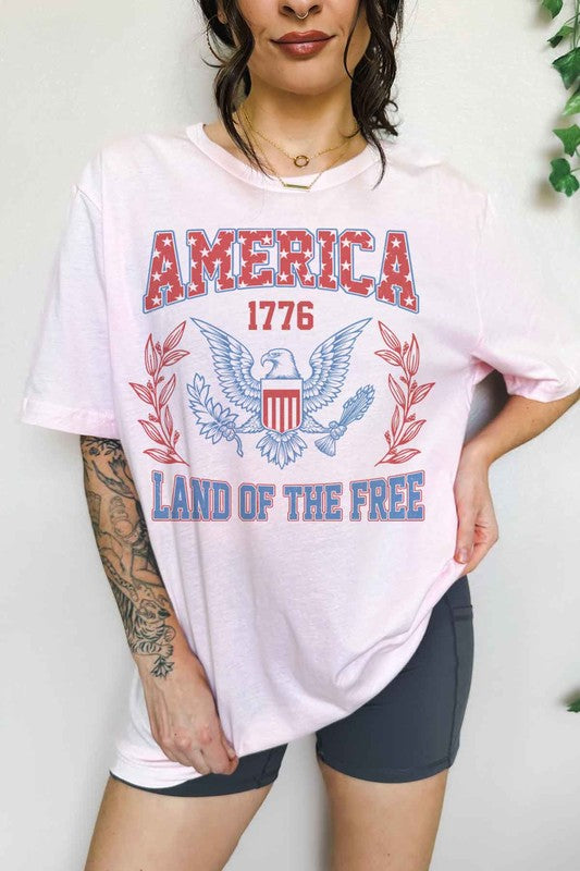 AMERICA LAND OF THE FREE OVERSIZED GRAPHIC TEE