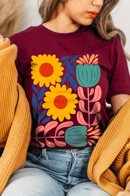 Boho Abstract Floral  Graphic T Shirts