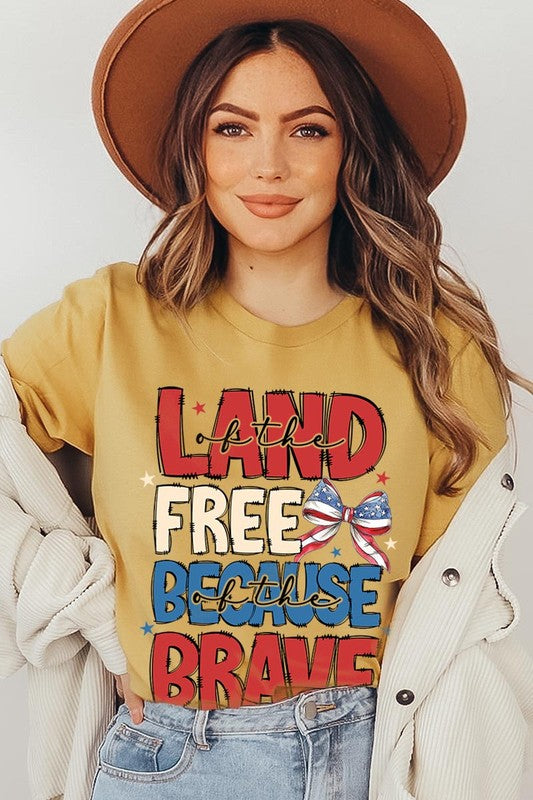 Land Of The Free USA Bow Graphic T Shirts