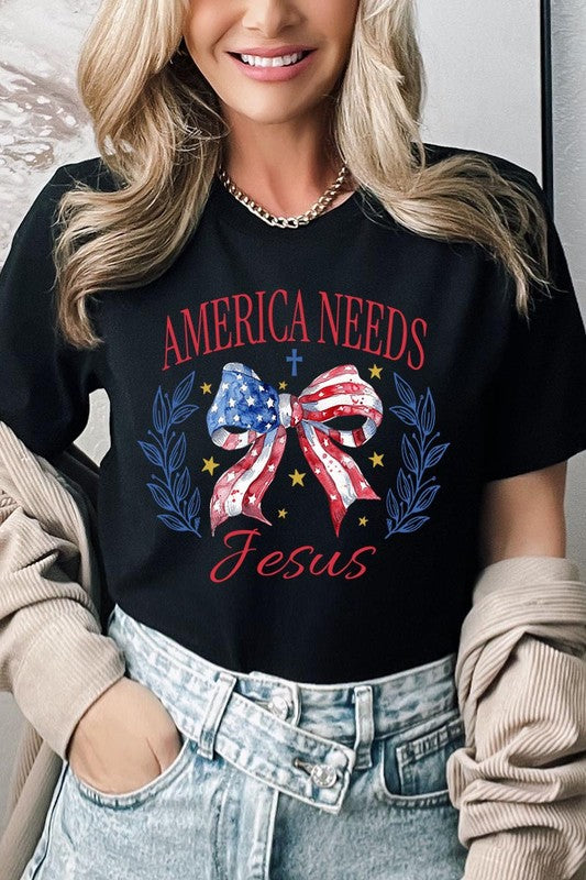 Bow America Needs Jesus Graphic T Shirts