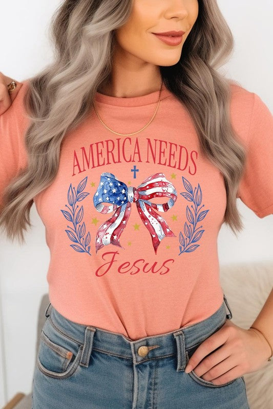 Bow America Needs Jesus Graphic T Shirts