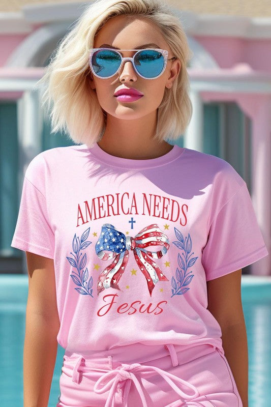 Bow America Needs Jesus Graphic T Shirts