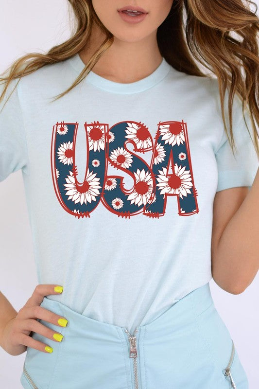 Floral USA  Graphic T Shirts