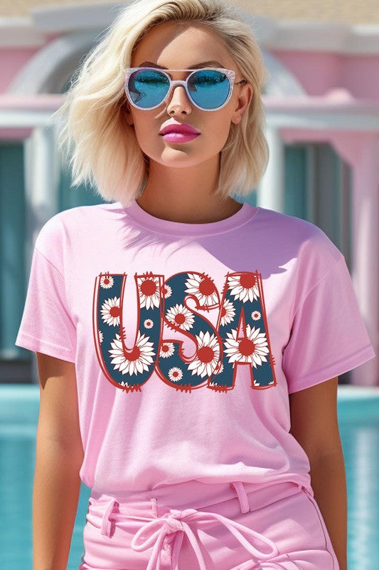 Floral USA  Graphic T Shirts