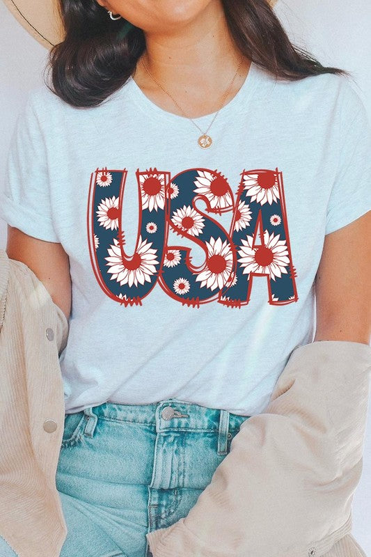 Floral USA  Graphic T Shirts