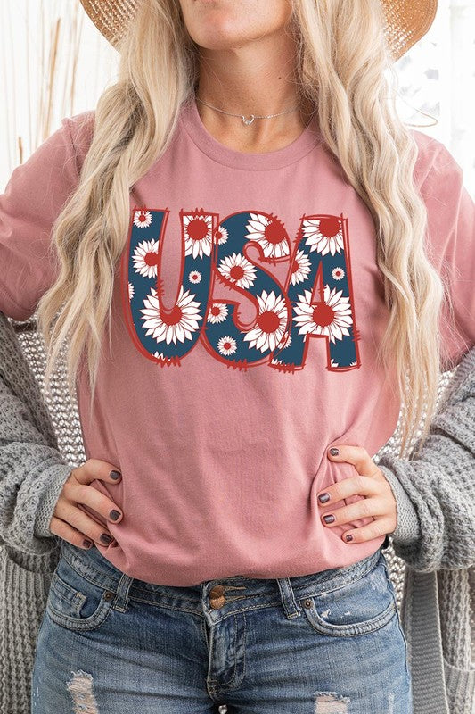 Floral USA  Graphic T Shirts