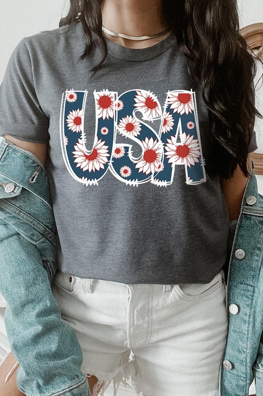 Floral USA  Graphic T Shirts