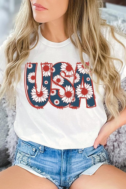 Floral USA  Graphic T Shirts