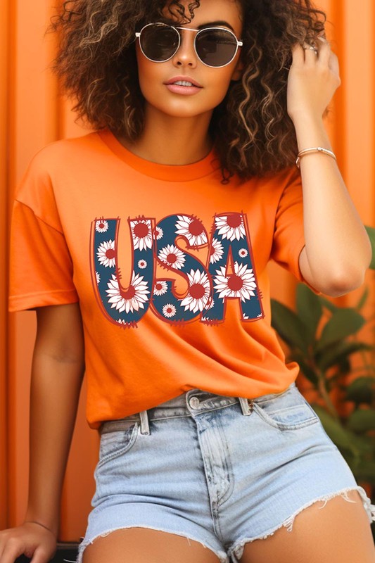 Floral USA  Graphic T Shirts