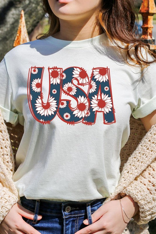 Floral USA  Graphic T Shirts