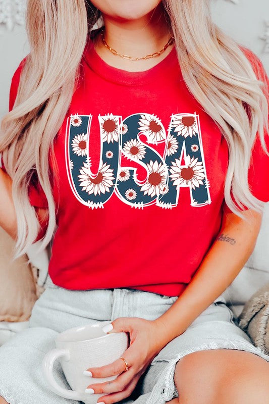 Floral USA  Graphic T Shirts