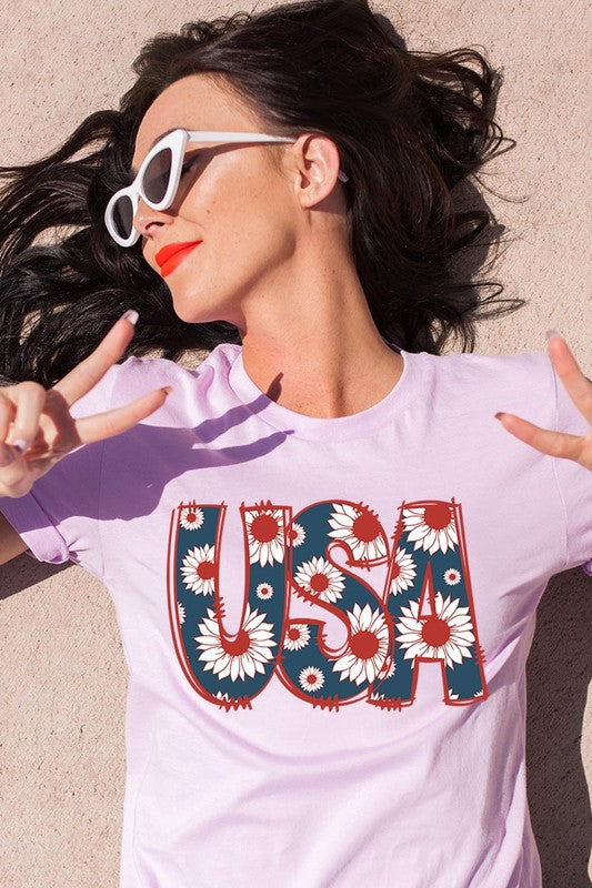 Floral USA  Graphic T Shirts