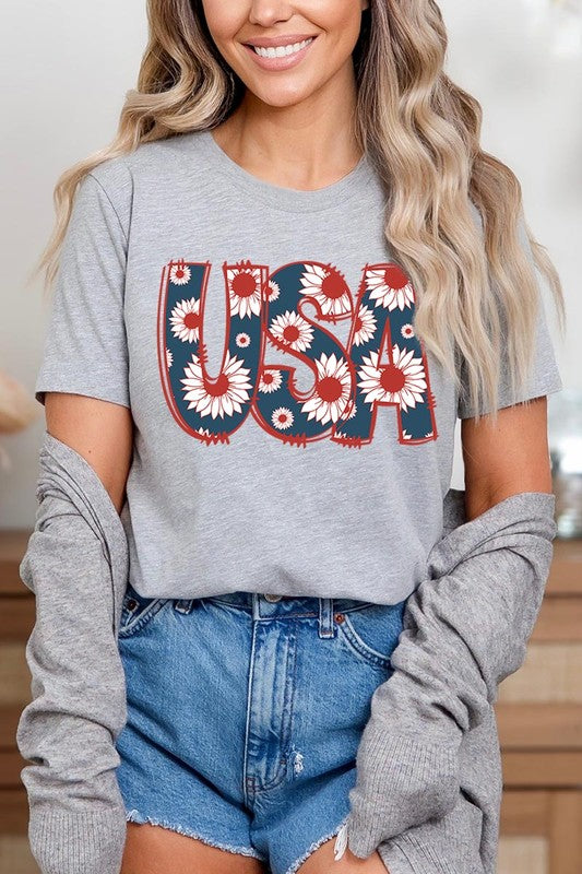 Floral USA  Graphic T Shirts