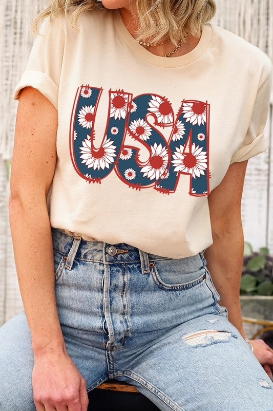 Floral USA  Graphic T Shirts