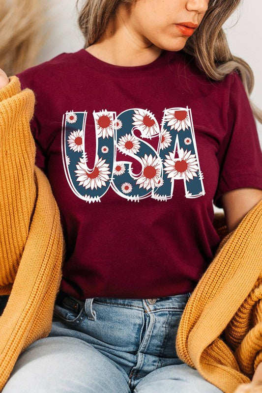 Floral USA  Graphic T Shirts